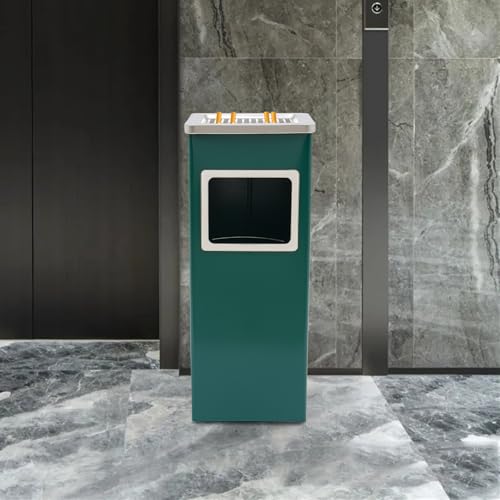 3 Gallon Outdoor Trash Can - Stainless Steel Square Waste Bin with Removable Inner Bucket & Ashtray - Industrial Green Garbage Container for Cabinets, Patios, and Gardens