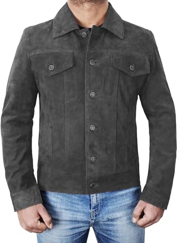 Image of Men's Suede Leather Jacket - Western Style Cowboy Trucker Leather Jackets for Adult Outerwear