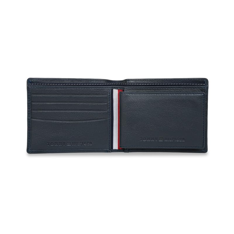 Image of Tommy Hilfiger Men's Leather Passcase Wallet Palena| Navy Bifold with Removable ID Window & Debossed Pattern | Stylish & Functional | Ideal for Gifting