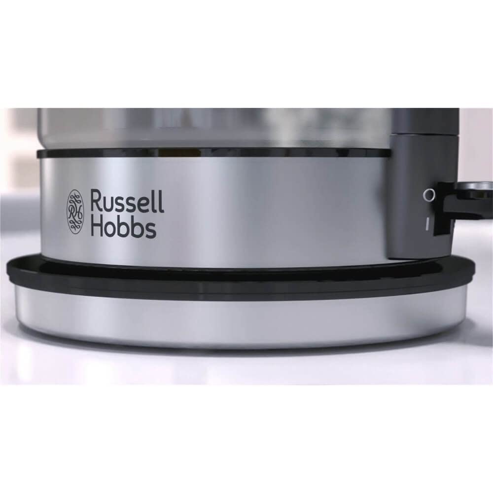 Russell Hobbs Hervidor de Agua Eléctrico Elegance - 1,7 litros, 2200W, Diseño de Cristal, Iluminación Azul, Filtro Extraíble, Base de 360°, Detalles en Acero Inoxidable, Plata - 23830-70