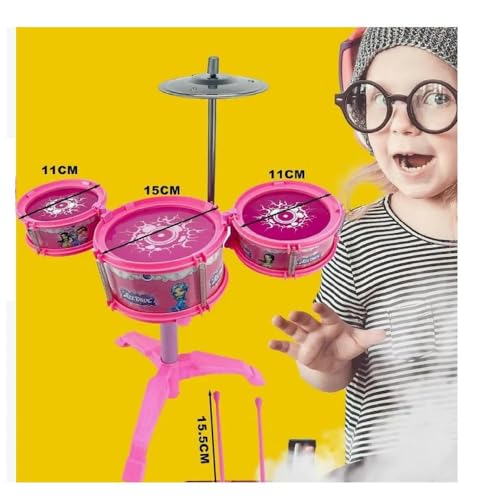 Mini Bateria Infantil Rosa Com 3 Tambores Pop Star Jazz Drum