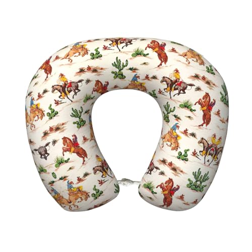 ZXERTG Coussin de voyage en forme de U avec imprimé cheval de cowboy - Polyvalent et portable - Pour le repos en plein air, voiture, bureau, maison, voyage