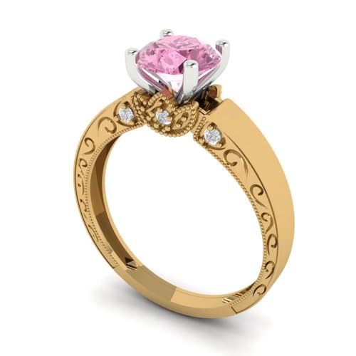 Clara Pucci 1.8 Brilliant Round Cut Solitaire Pink Simulated Diamond Accent Art Deco Bridal Wedding Statement ring Solid 18K 2 tone Gold2