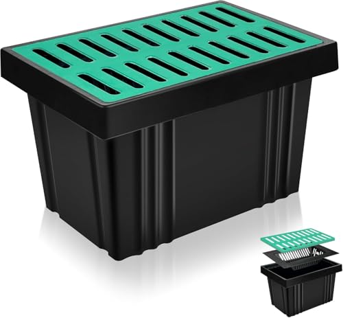 25.6x17.7x15.7 FRP Catch Basin with Composite Grate and Debris Basket Heavy Duty Yard Drainage Box for French Drain & Downspout Large Surface Water Collection Box