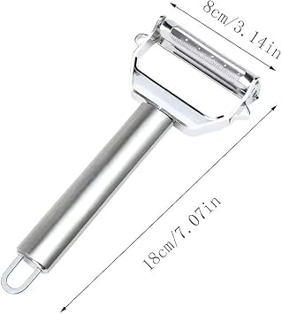 Paslanmaz Çelik Çift Taraflı Y Tipi Sebze Soyacağı, Bir Yüzü Düz, Diğer Yüzü Julienne Kesici Bıçaklı, Ergonomik Saplı, Patates Meyve ve Sebzeler İçin Dayanıklı Mutfak Aparatı