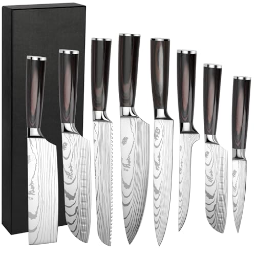 Gustrug Messerset 8-tlg Küchenmesser Set aus Hochwertigem Edelstahl, Ultra Scharfes Messer set mit Ergonomischer Griff, Geschenkbox, Sehr Geeignet für Haus und Restaurant Kochen Gustrug Messerset 8-tlg Küchenmesser Set aus Hochwertigem Edelstahl, Ultra Scharfes Messer set mit Ergonomischer Griff, Geschenkbox, Sehr Geeignet für Haus und Restaurant Kochen