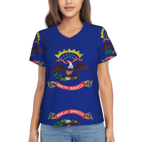T-shirt sport manches courtes femme col V imprimé Dakota du Nord
