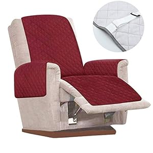 2021 Mise à Niveau Housse de Fauteuil Relax Matelassé Inclinable Couvre Fauteuil Relax 1 Place Imperméable Housses de Protege Fauteuil Inclinable pour Enfant Animaux de Compagnie (Rouge)