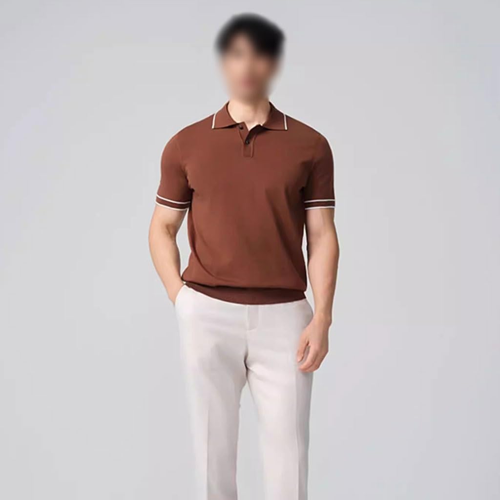 Polo De Personalidad De Contraste De Colores para Hombres, Camiseta De Golf De Punto con Cuello, Ajuste Slim