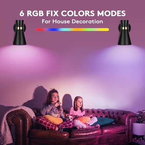 Image of Battery Operated Wall Sconce Set of 2, Modern Decor Black with Gold Rechargeable Wireless Sconce with Remote Control, Dimmable 10 Colors 5200mah Adjustable Battery Wall Light for Bedroom Living Room