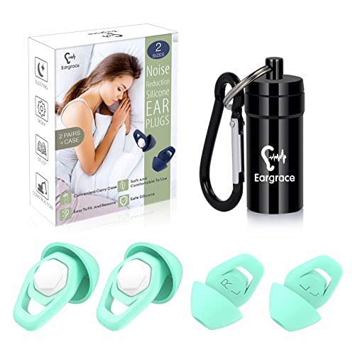 Tapones para los oídos para dormir, Eargrace 2 pares de tapones para los oídos de diferentes tamaños, cómodos tapones de silicona reutilizables para dormir, roncar y protección auditiva (Azul Marino) Cover