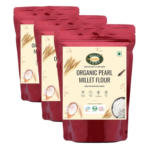 Image of Millet Amma CERTIFIED ORGANIC Bajra (Pearl Millet) Flour | 2Kg (1kg x 6 Packs) | (Kambu, Sajje, Sajja, Bajri, Kambam) | Gluten Free, Rich in Protein | Suitable for Multiple Millet Recipes (Roti, Dosa)