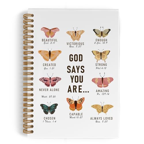 Carnet à spirale papillon chrétien God Says You Are Beautiful 14x21 cm