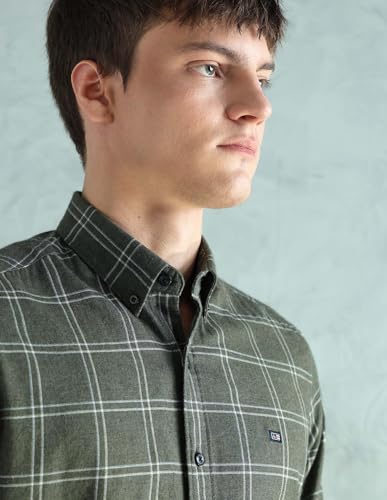 Image of Arrow Sport Men Slim fit Cotton Checked Long Sleeves Spread Collar Shirt