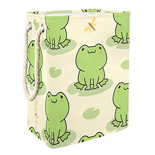 Laundry Basket Foldable Laundry Hamper With Handles Detachable Storage Bin, Bathroom Organizer, Children Toy Bins Cute Green Frog, Multi-Colored, 19.3x11.8x15.9 in49x30x40.5 cm