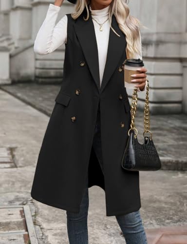 IDEALSANXUN Womens Long Wool Vest Fall Winter Sleeveless Blazer Jackets Trench Coat Outerwear Tops2