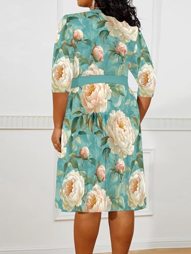 Image of PinkPatty Women's Plus Size Maxi Dress Print 3 /4 Sleeves V Neck Party Sundress Wedding Guest Dresses