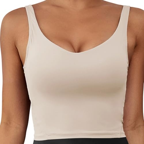 ZYHARUKO Sujetador atlético sin aros para mujer, tirantes elásticos anchos, tela de nailon suave, camiseta sin mangas, ropa de gimnasio para yoga, brasier alto para correr, sin aros, albaricoque, M