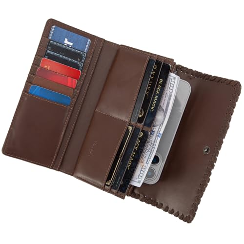 Montana West X Wrangler Women's Cowhide Wallet Trifold Phone Wristlet Wallets, Card Cases & Money Organizers Brown Clutch RFID Wallets for Womens Ladies Female Travel Credit Card Wallet WG196-W0563CF by Montana West - Image 5