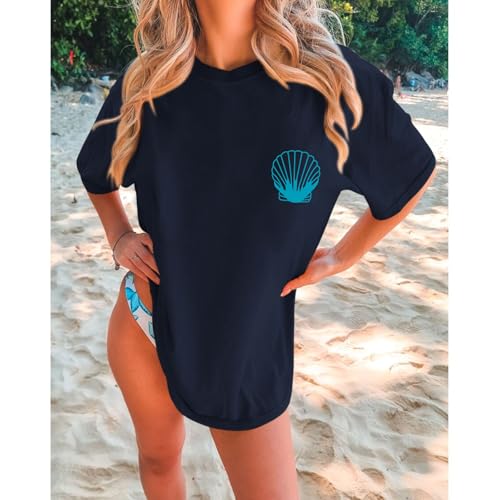 Image of Hawaiian T Shirts for Women Oversized Aesthetic Hibiscus Flower Beach Shirt Teens Preppy Tropical Graphic Tee Tops