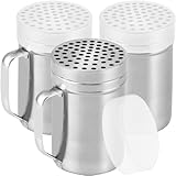 CUSINIUM Parmesan-Käsestreuer aus Metall, mit großen Löchern, mit Griff, Chiliflockenspender, Pizzaschüttler, 3 Stück, Stil: grob