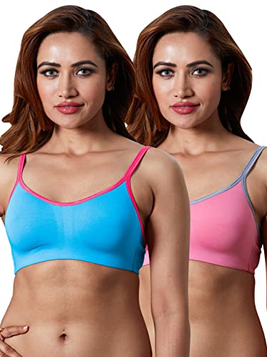 Image of SONARI Star Womens Non-Padded Cotton Spandex Bra, Cami Finish, Plunge Neckline, Non-Wired, Medium Coverage, Hand Washable Pack of 2