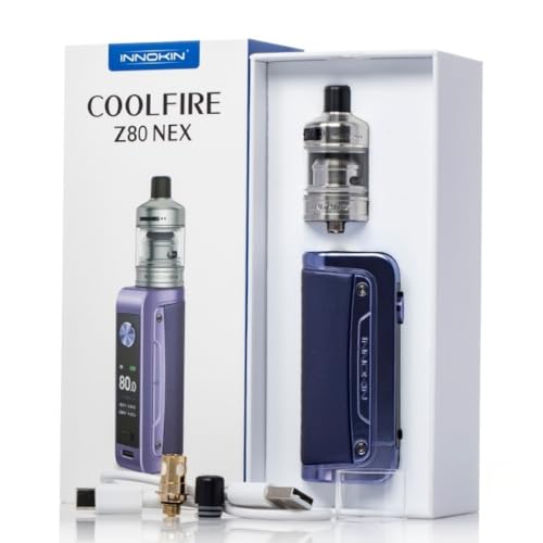 For Innokin Kit CoolFire Z80 NEX Mod 80 W (Violet) 5 ml Atomiseur Zenith Nex Tank Résistance Z Coil 0,3 Ω/0,8 Ω MTL/RDL Vaporisateur | Batterie simple 18650...