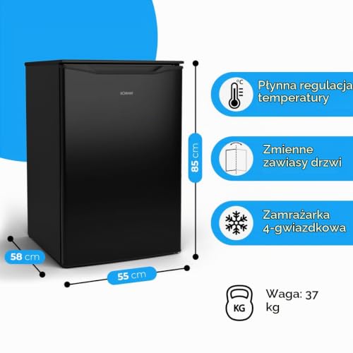 Zamrażarka Bomann®, 87 l, Energooszczędna, cicha i kompaktowa, ≤ -18 °C, płynna regulacja, 3 szuflady i tacka na kostki lodu, 4-gwiazdkowa zamrażarka, odwracalne zawiasy drzwi, GS 7253 czarny