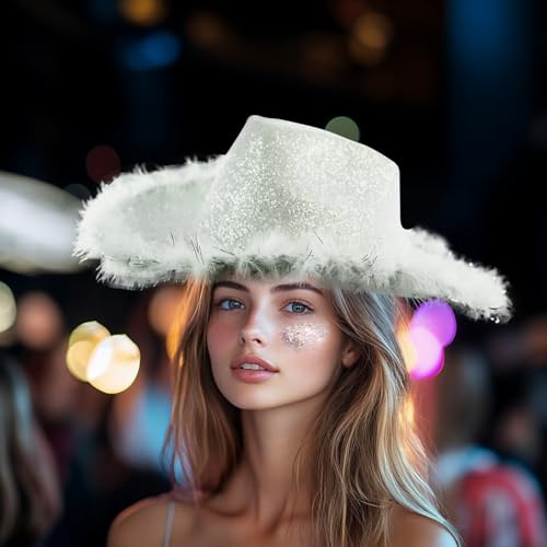 Image of SHENYI Glitter Cowgirl Hat with Heart Sunglasses Body Glitter Face Glitter Cowboy Hat for Women Men Music Festival Party