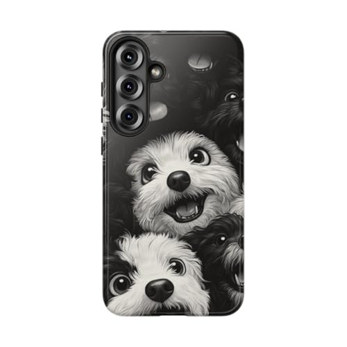 Coque rigide Samsung S25 Plus antichoc brillante avec motif chien noir et blanc