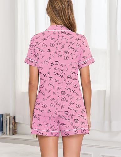 Image of Veseacky Womens Pajamas Set Short Sleeve Sleepwear Button Down Pjs Comfy 2 Pieces Soft Lounge Set S-XXL