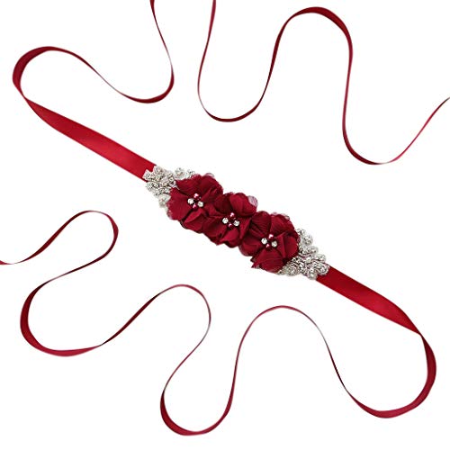 Haptian Para Mujer Elegante de Tres Flores Sash Rhinestone con Cuentas Cintura...