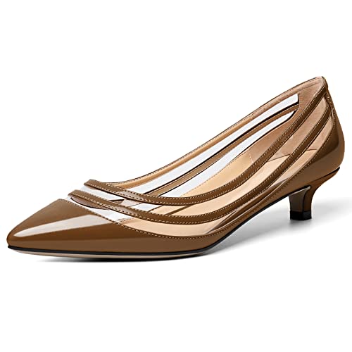 Zamikoo Women Pumps Kitten Heel Pointed Toe Low Heel Pumps with Clear PVC Straps Patent Fashion Dress Shoes US Size 5- Size 13 1.5 Inches