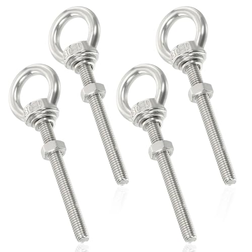 4 Sets Eye Bolt, M8 x 120mm Eye Bolts with Nut 304 Stainless Steel Eyebolt with Nut Washer Shoulder Lifting Ring Eye Bolt Male Thread with Hex Screw Nuts for Hanging Item Construction