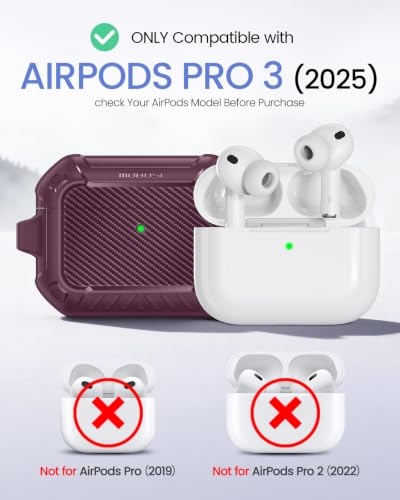 Image of MOBOSI for AirPods Pro 3 Case with Secure Lock & Carabiner, Dark Red