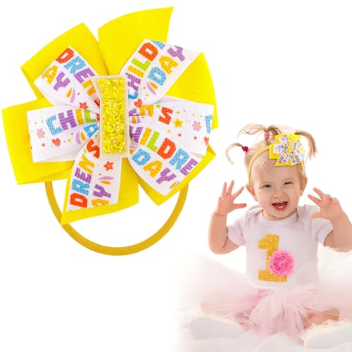 CUBACO Yellow Hair Bow Birthday Headband Bows for Baby Girls 1 2 3 4 5 6 Years 4.7