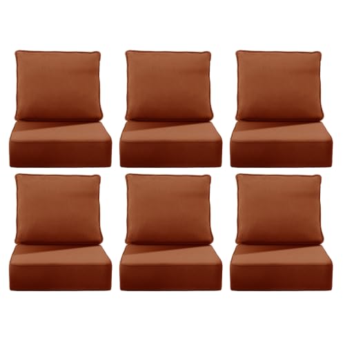 Image of 6 inch Thick Outdoor Chair Cushions, 22 x24 Inch Patio Furniture Cushions Set of 6 with Water Resistant & Removable Cover, UV Resistant, 30D High Density Sponge Patio Cushion