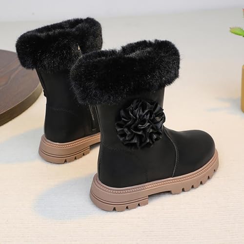 Ctreela Girls Fuzzy Warm Winter Short Boots with Furry Faux Fur Lining Bootie Shoes for Little/Big Kids Mid Calf Boots3