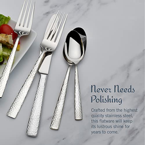 Mikasa Oliver Gleam 65-Piece 18/10 Stainless Steel Flatware Set with Serving Utensils, Service for 12, Silver