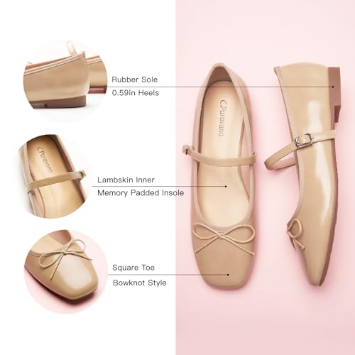 Image of C.Paravano Women's Mary Jane Flats | Square Toe Ballet Flats | Daily Wear Work Shoes | Dress Shoes with Adjustable Straps