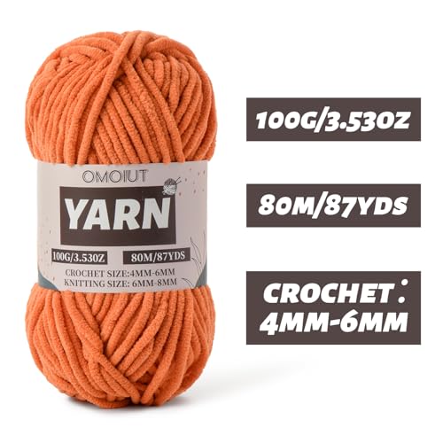 Image of Fluffy Chenille Yarn for Crocheting - Baby Yarn for Crocheting Soft Blanket - 3 Pack of 100g /(87.4yds) Crochet Amigurumi Chunky Yarns - Super Bulky 5 Velvet Yarns (3 Orange)