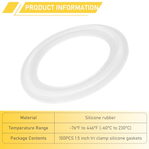 Image of 100PCS 1.5 Inch Tri Clamp Silicone Gaskets for 1.5 inch Tri-Clamp Sanitary Fittings TC O-Ring Seal Gasket