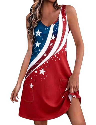 Image of Summer Dresses for Women 2026 Casual V Neck Sleeveless Sundresses Boho Beach Tank Dresses with Pockets