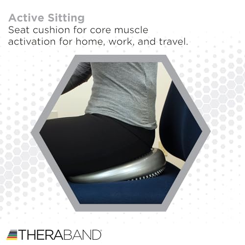 TheraBand - 23303 Stability Disc for Balance Training, Inflatable Balance Trainer, Round Core Cushion for Office Chair, Round Sport Stability Trainer, Physical Therapy Equipment to Improve Posture, Silver Level 4 - Silver