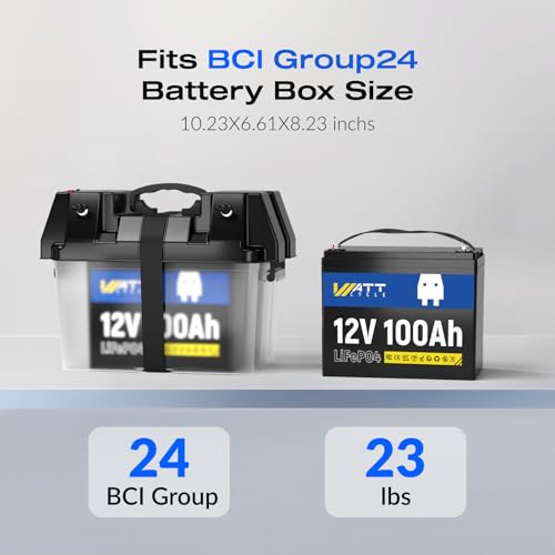 Image of Wattcycle 12V 100Ah LiFePO4 Lithium Battery - BCI Group 24, 15000 Cycles, Built-in 100A BMS, Low-Temperature Protection - Ideal for RVs, Golf Cart, Home Energy Storage, Boats and Marine Applications