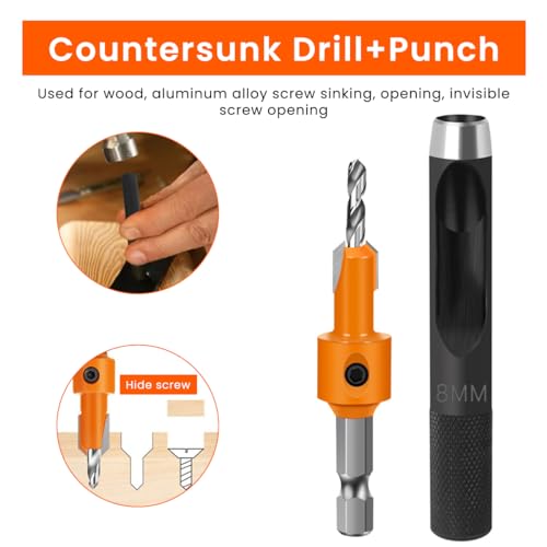 Image of Serplex 11Pcs Countersink Drill Bit Set, 5Pcs Countersink Drill Bit with 6Pcs Extra Pilot Drilling Bits, 8mm Shank, Woodworking Countersink Drilling Bits Set Counter Sinker for Woodworking