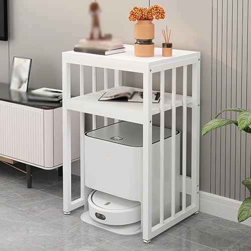 Meuble de rangement blanc pour aspirateur robot table d'appoint gain de place