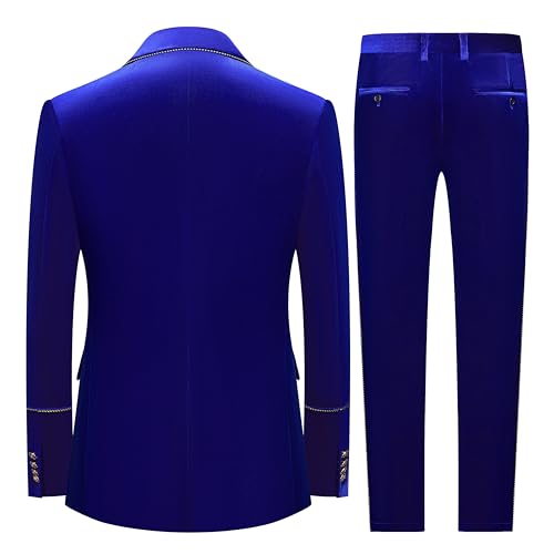 MOGU Men's 2 Piece Velvet Suit Double Breasted Tuxedo Slim Fit Set Gold Buttons Suits Party Casual Formal2