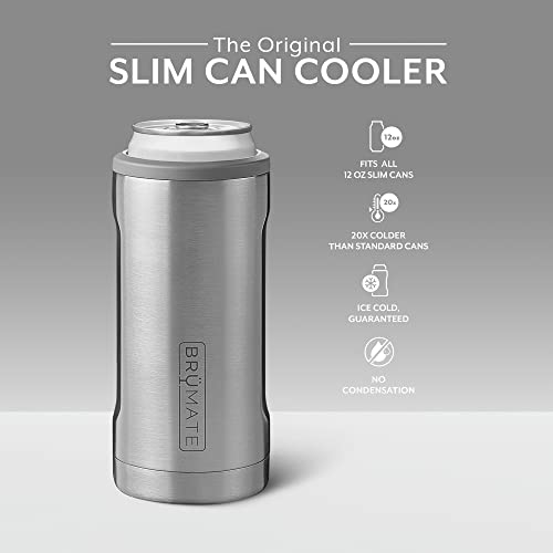 Brümate Hopsulator Slim Can Cooler Insulated For 12Oz Slim Cans | Skinny Can Coozie Insulated Stainless Steel Drink Holder For Hard Seltzer, Beer, Soda, And Energy Drinks (Stainless) #TOP1