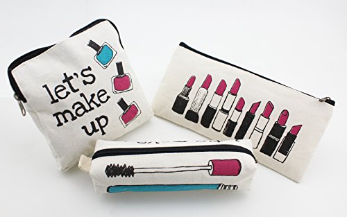 FinexSet of 3 Premium Canvas Cosmetic Make-up bag case Pouch makeup hand bag
